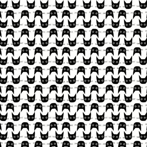white cotton fabric with stripes of black cat faces