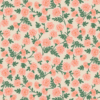 cream cotton fabric with pink flowers.  Bramble by Rifle Paper Co.