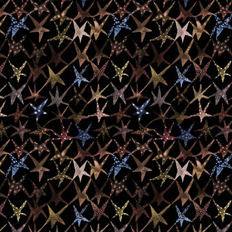 black cotton fabric with multi color irregular stars